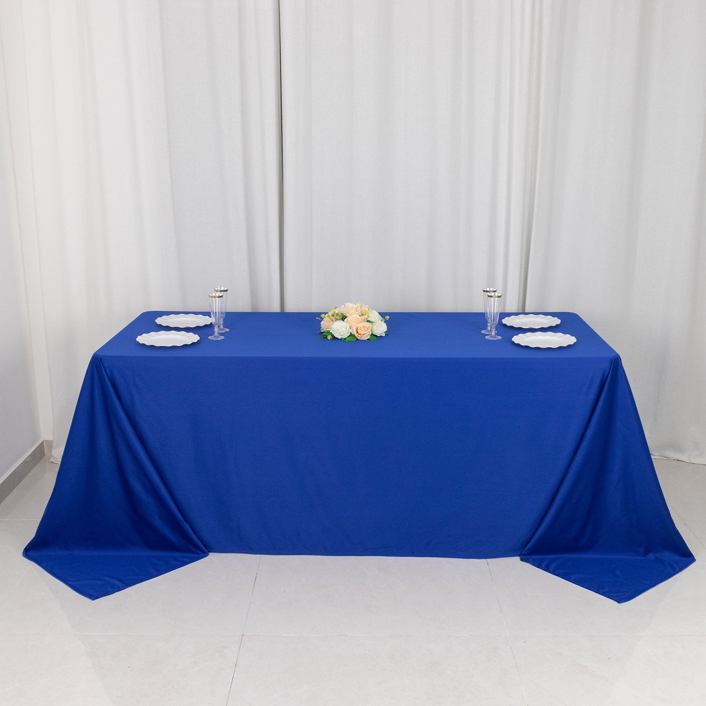 90"x132" Royal Blue Scuba Wrinkle Free Rectangular Tablecloth, Seamless Scuba Polyester Tablecloth