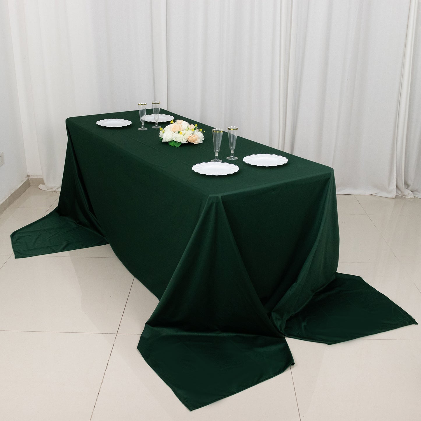90"x156" Hunter Emerald Green Scuba Wrinkle Free Rectangular Tablecloth, Seamless Scuba Polyester Tablecloth