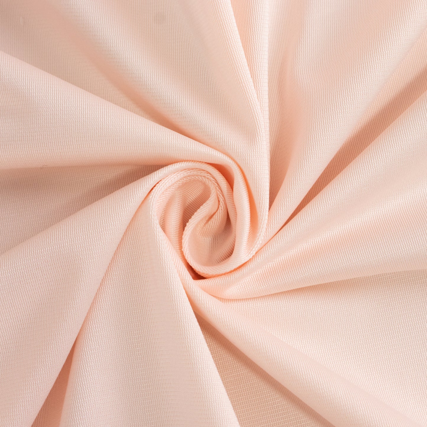 90" blush scuba wrinkle-free round tablecloth in soft pink.