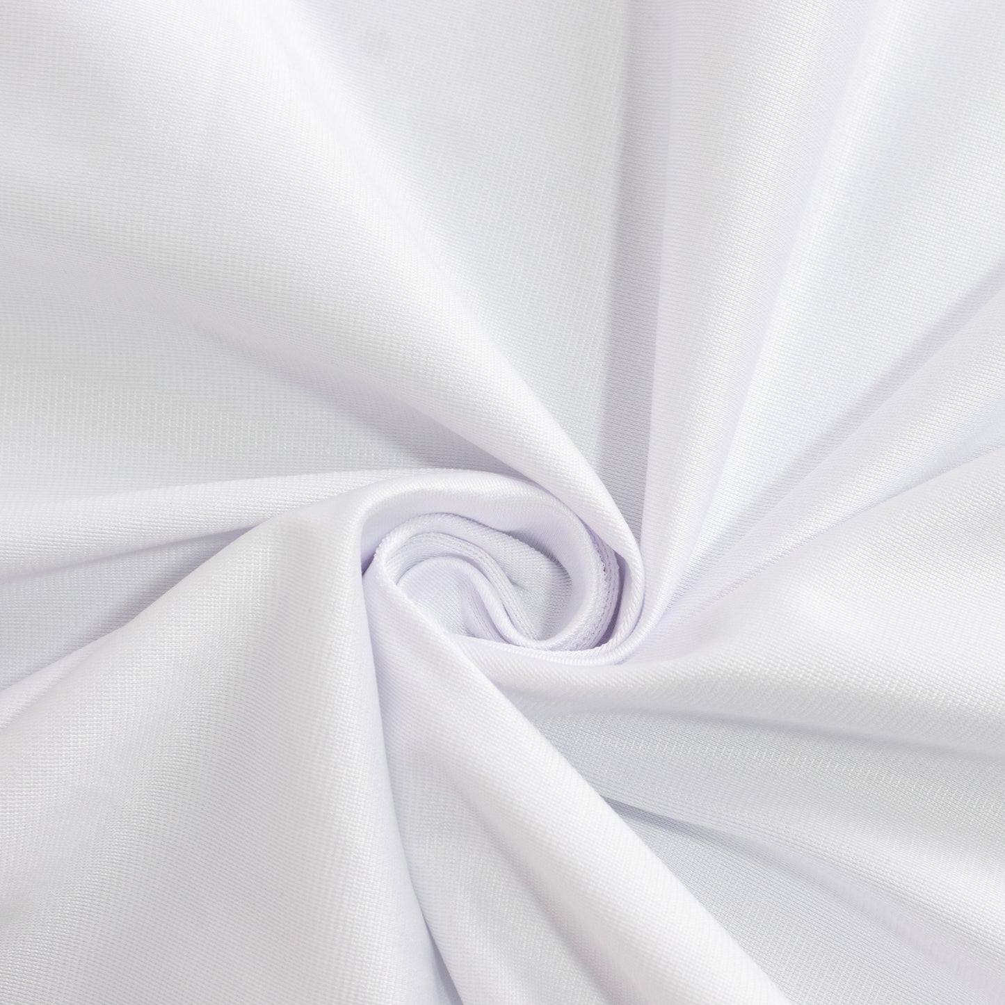 90" white scuba wrinkle-free round tablecloth fabric close-up.