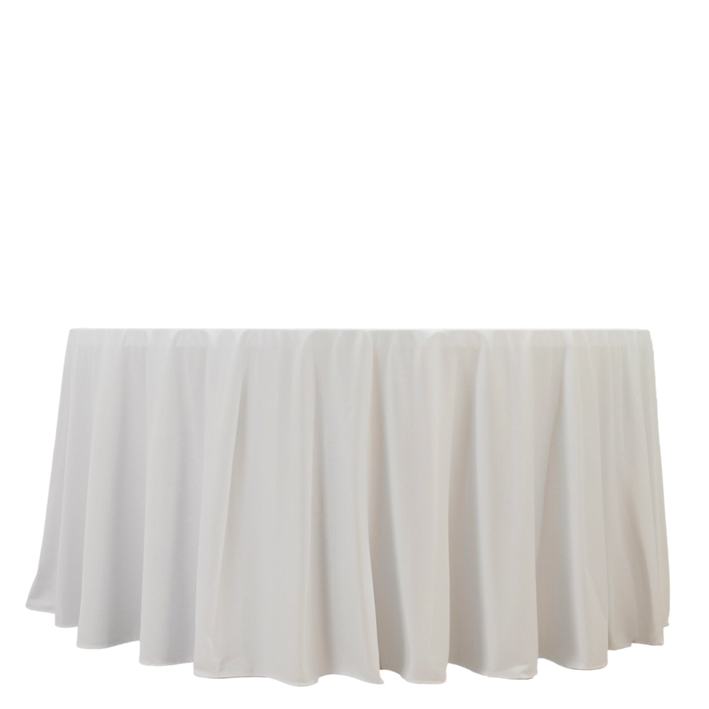 Fire Retardant Scuba Tablecloth – 120" Round White, Wrinkle Free, Stain Resistant, Seamless Polyester Cover