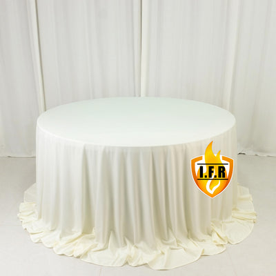 Ivory Fire Retardant Scuba Polyester Tablecloth 132" Round Ivory Fire Retardant Scuba Polyester Tablecloth 132" Round