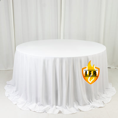 White Fire Retardant Scuba Polyester Tablecloth 132" Round White Fire Retardant Scuba Polyester Tablecloth 132" Round