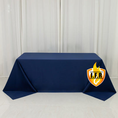 Navy Blue Fire Retardant Scuba Polyester Tablecloth 90"x132" Rectangular Navy Blue Fire Retardant Scuba Polyester Tablecloth 90"x132" Rectangular