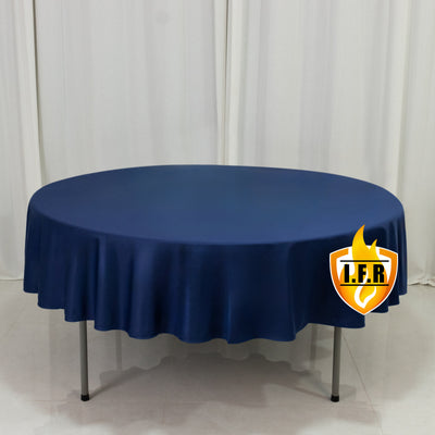 Navy Blue Fire Retardant Scuba Polyester Tablecloth 90" Round Navy Blue Fire Retardant Scuba Polyester Tablecloth 90" Round