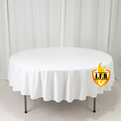White Fire Retardant Scuba Polyester Tablecloth 90" Round White Fire Retardant Scuba Polyester Tablecloth 90" Round