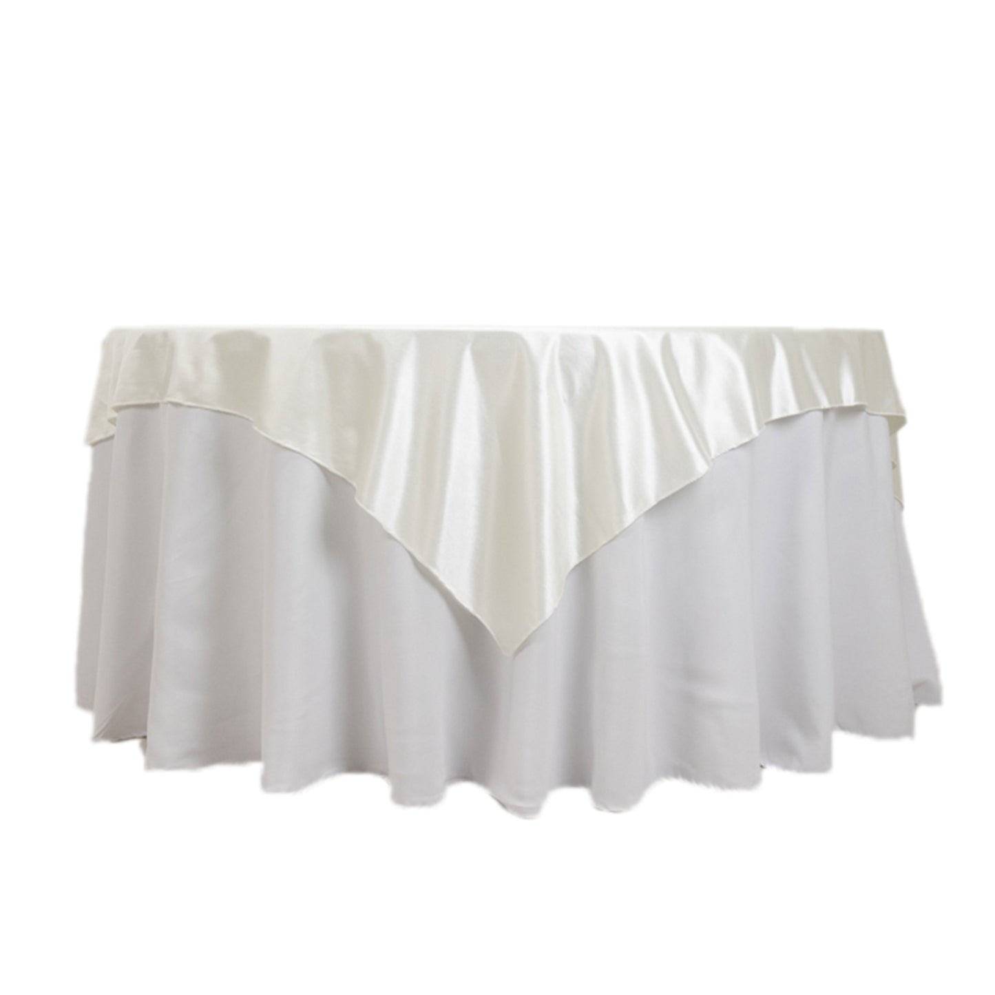 70"x70" Shimmer Pearl White Scuba Square Table Overlay, Wrinkle Free Seamless Polyester Table Topper