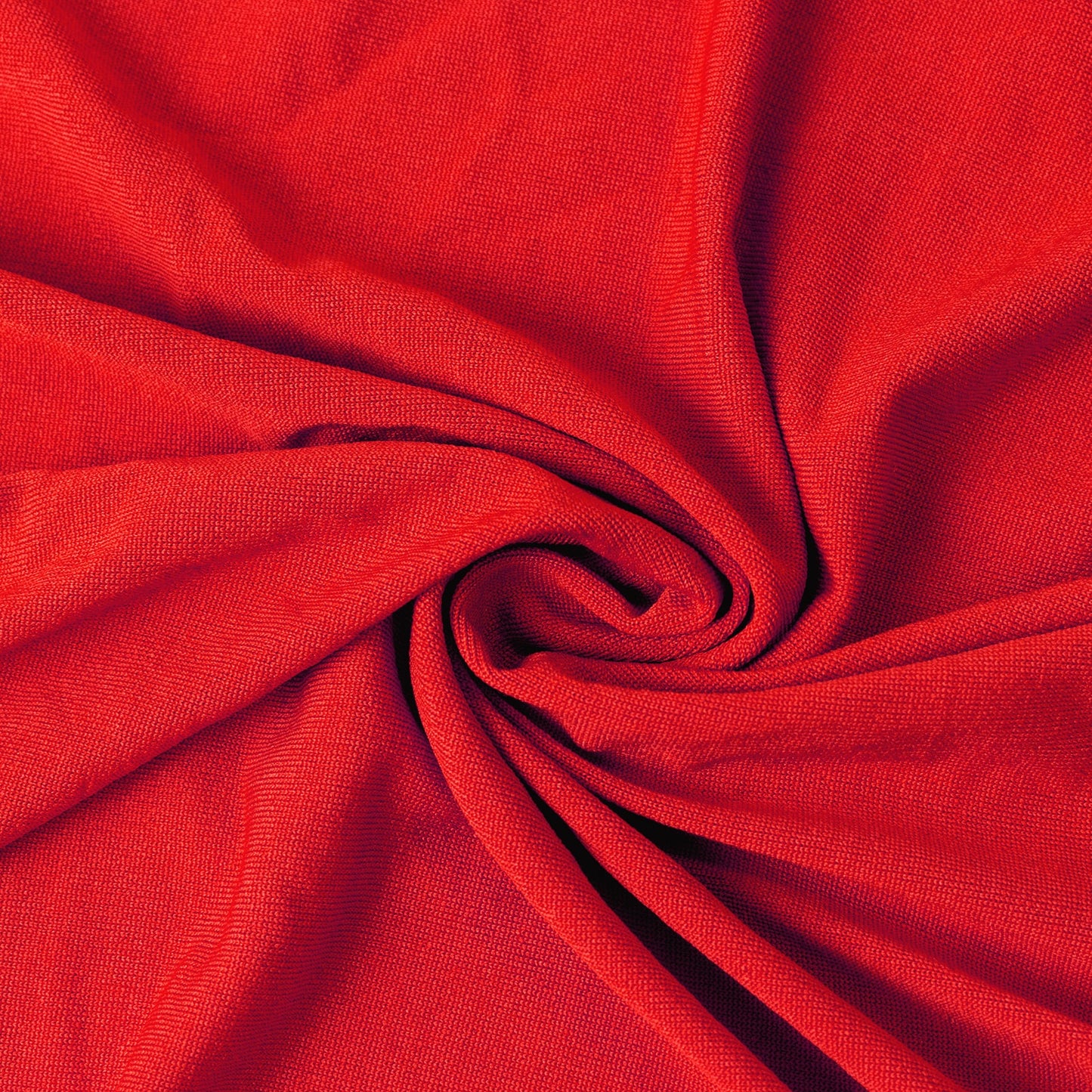 Red stretch spandex fitted tablecloth for 5-foot tables.
