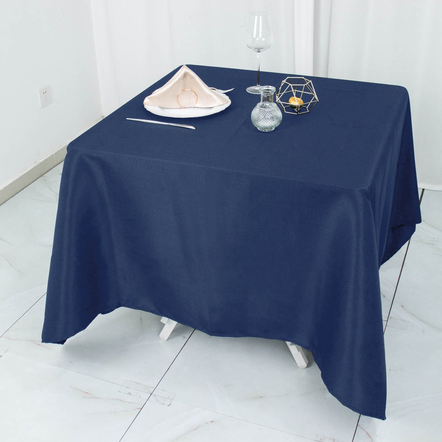 70"x70" Navy Blue Premium Seamless Polyester Square Tablecloth - 220GSM