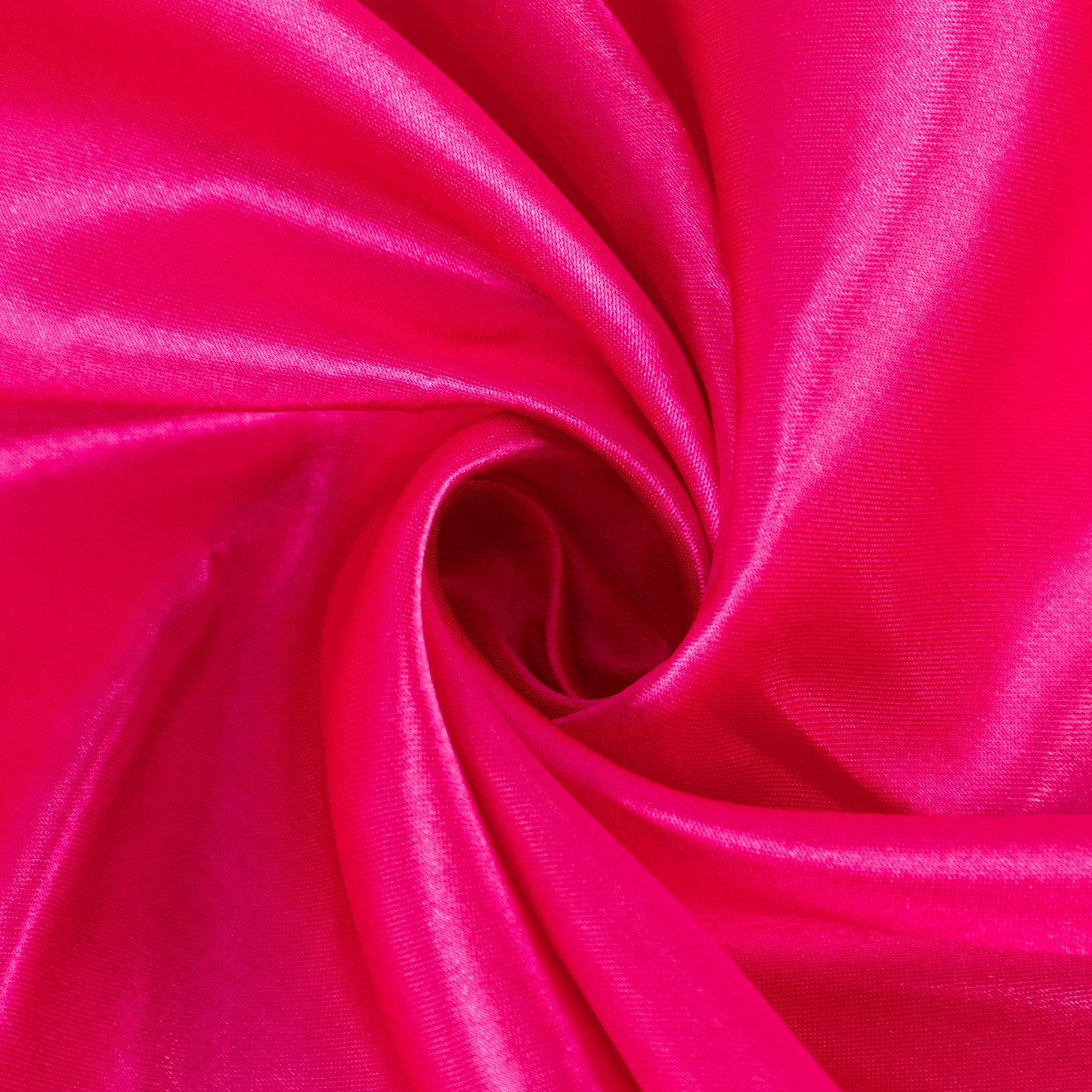 Fuchsia satin round tablecloth for 6 foot table with floor-length drop.