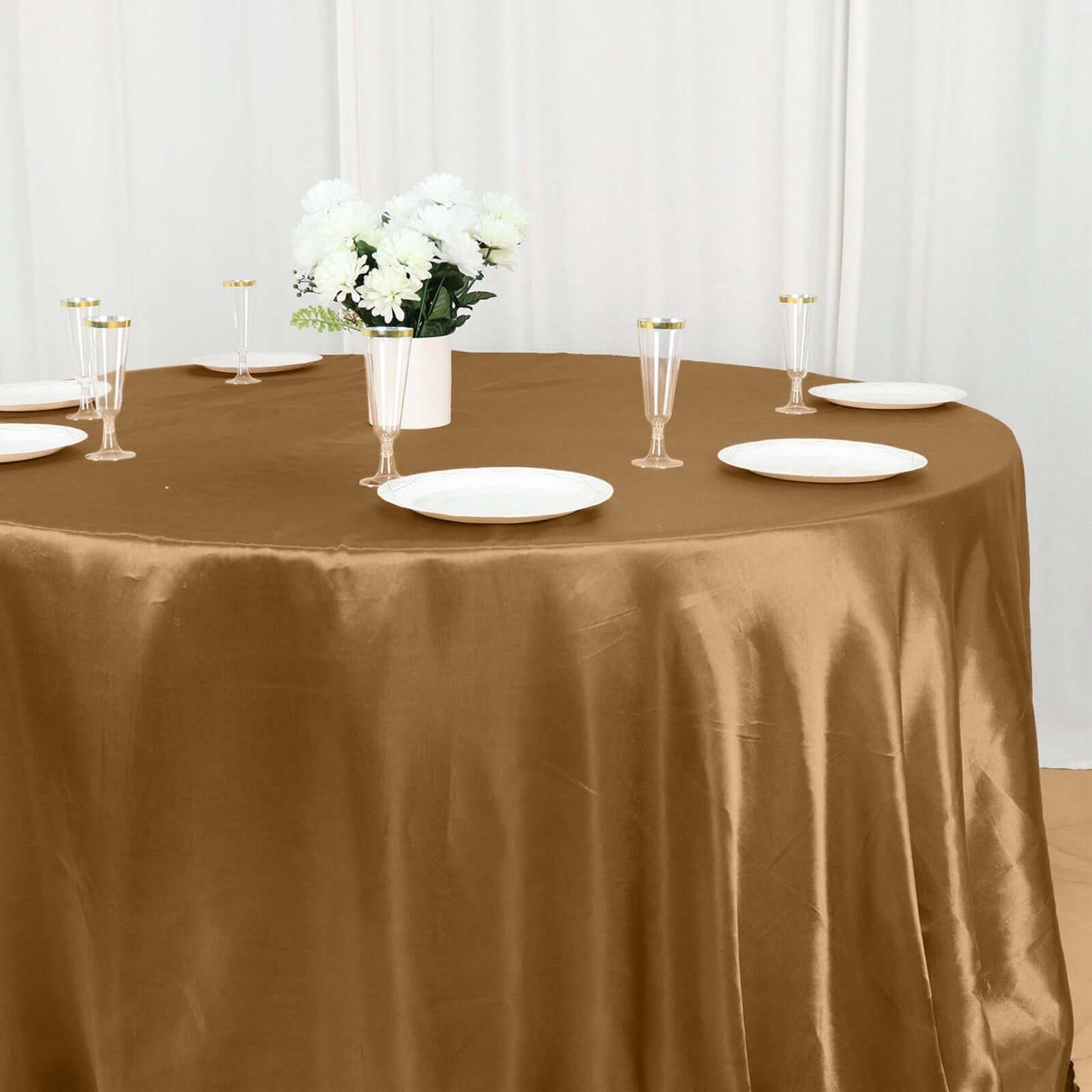 132 Inch Tablecloth Round Gold Seamless Satin