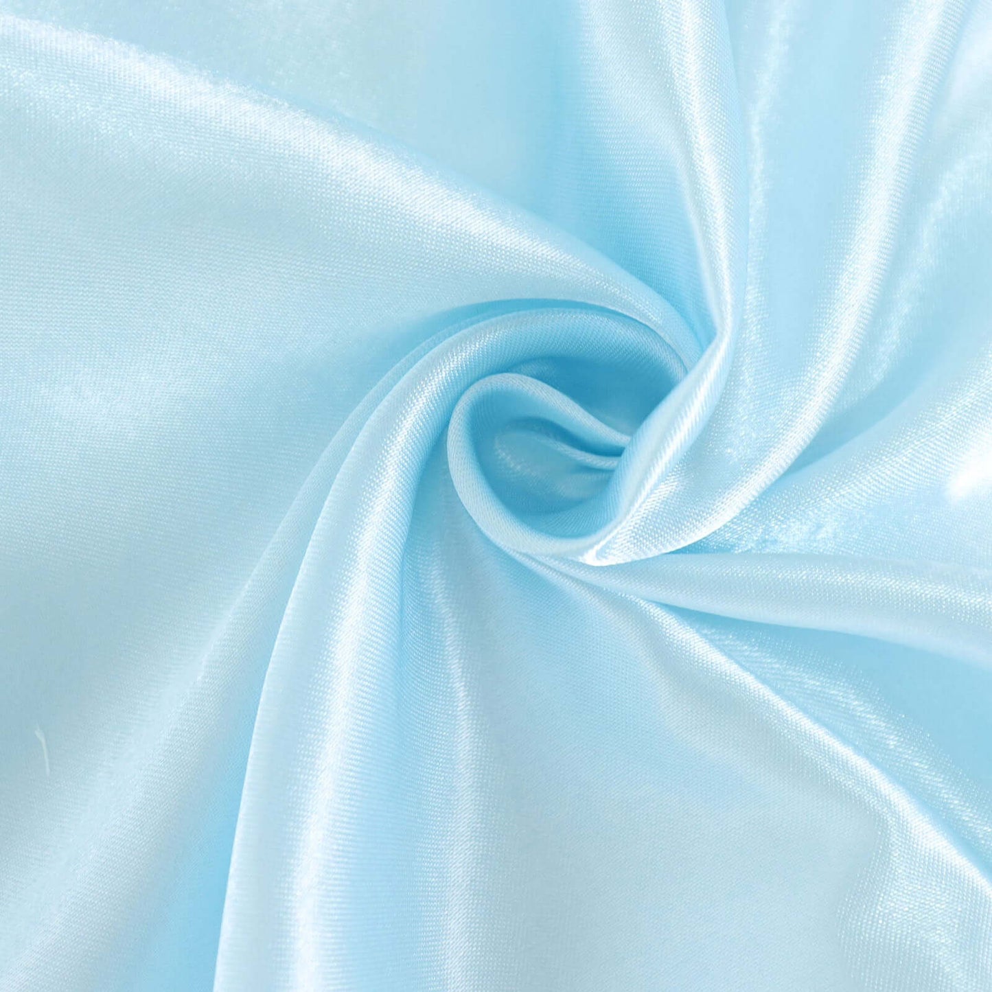 Light blue satin tablecloth for 8-foot table with floor-length drop.
