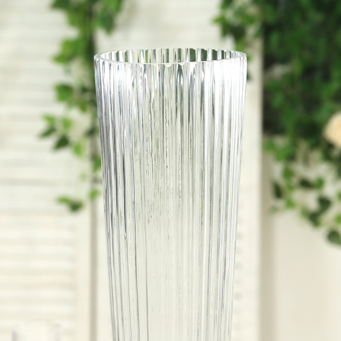 4 Pack 26" Tall Clear Ribbed Glass Trumpet Vases, Heavy Duty Flower Vases for Weddings and Centerpieces