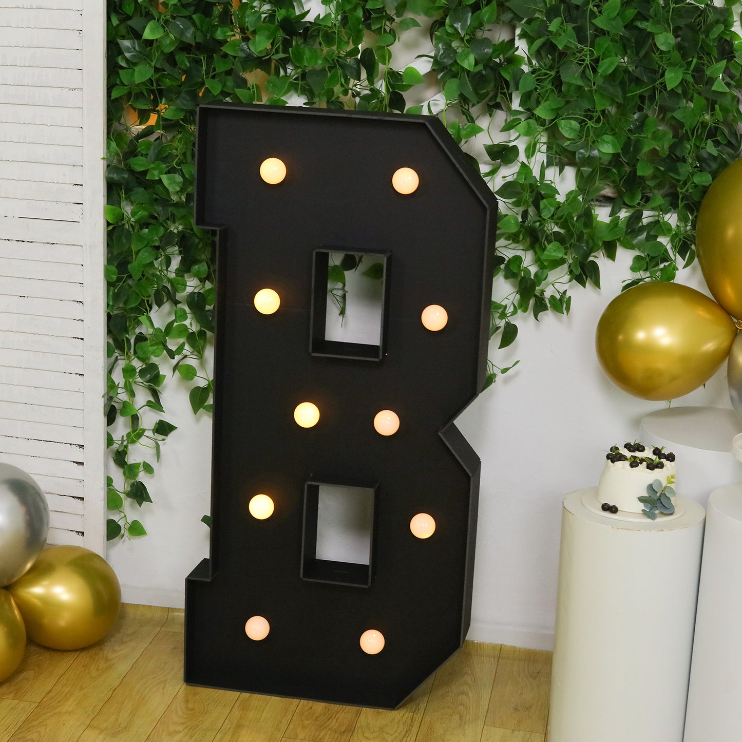 Giant LED Marquee Light Up Letter "B", Black 4ft Pre-Cut Foam Board with 10 Warm White Battery Operated LEDs, Glue Gun and Sticks