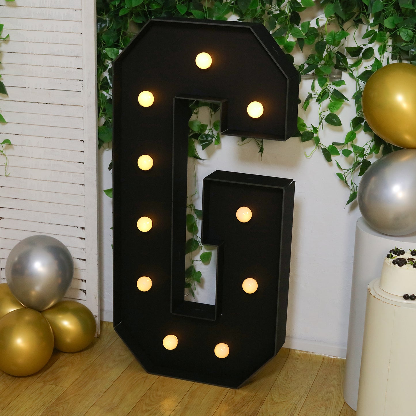 Giant LED Marquee Light Up Letter "G", Black 4ft Pre-Cut Foam Board with 10 Warm White Battery Operated LEDs, Glue Gun and Sticks