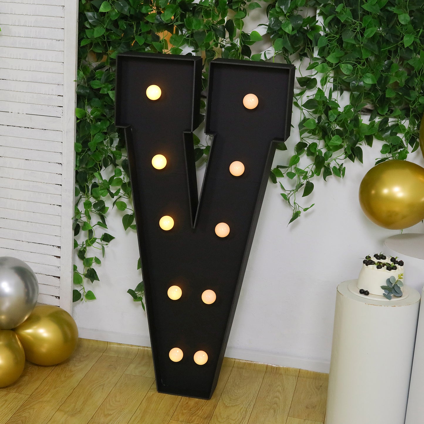 Giant LED Marquee Light Up Letter "V", Black 4ft Pre-Cut Foam Board with 10 Warm White Battery Operated LEDs, Glue Gun and Sticks