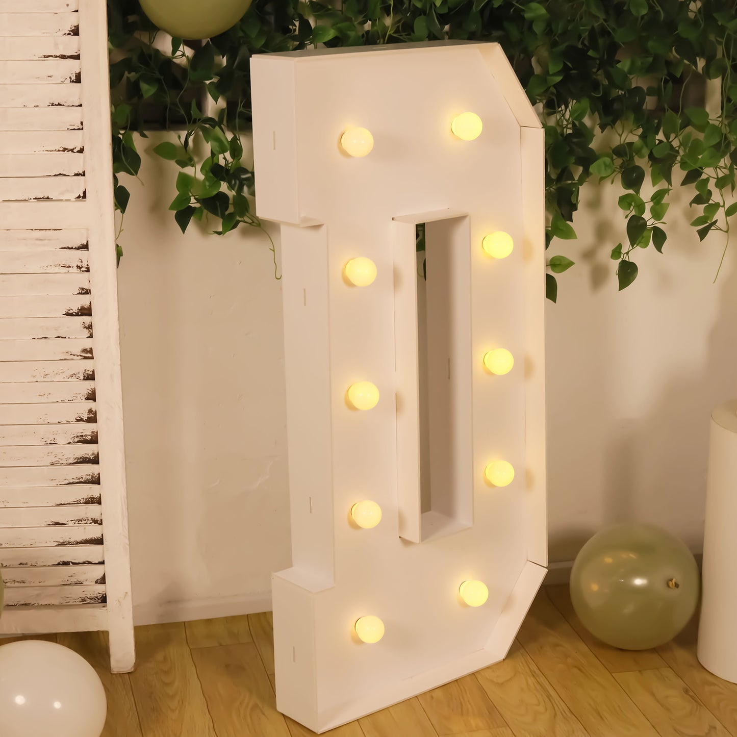 White Giant LED Marquee Light Up Letter "D" with warm white lights.