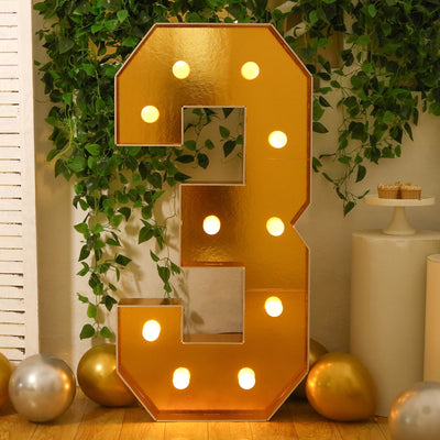 4ft Gold LED Marquee Number 3 4ft Gold LED Marquee Number 3