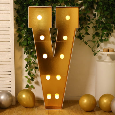4ft Gold Marquee Letter V Light Up Sign 4ft Gold Marquee Letter V Light Up Sign