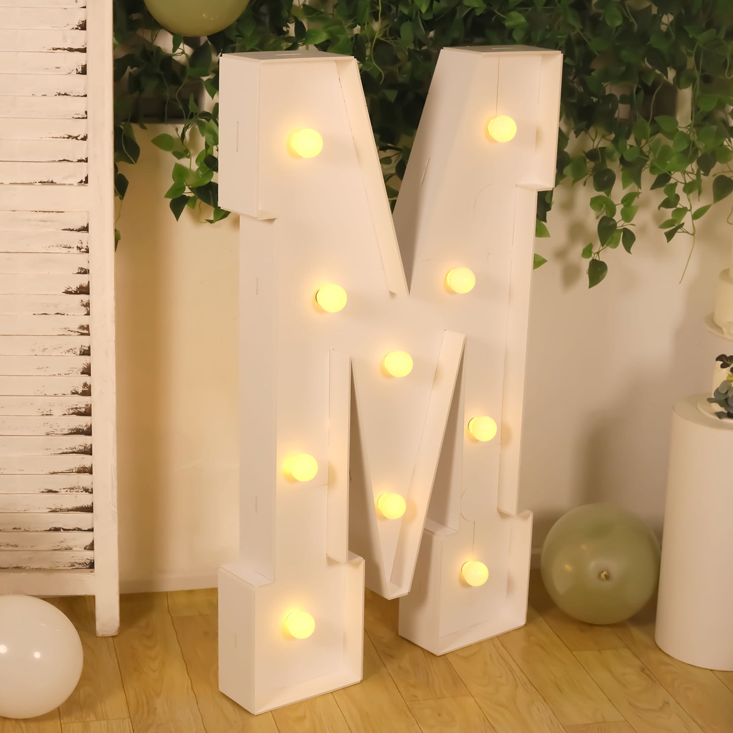 Giant LED Marquee Light Up Letter "M", White 4ft Pre-Cut Foam Board with 10 Warm White Battery Operated LEDs, Glue Gun and Sticks