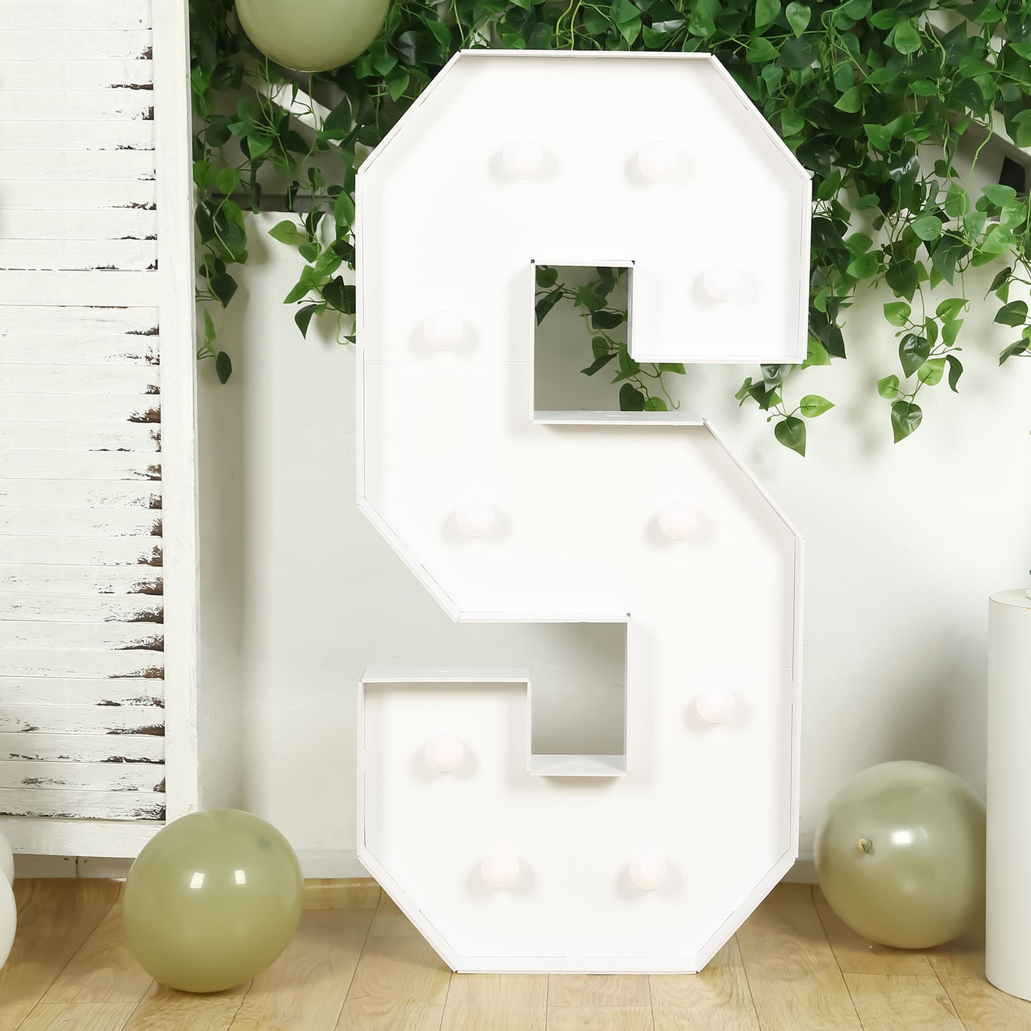 Giant LED Marquee Light Up Letter "S", White 4ft Pre-Cut Foam Board with 10 Warm White Battery Operated LEDs, Glue Gun and Sticks