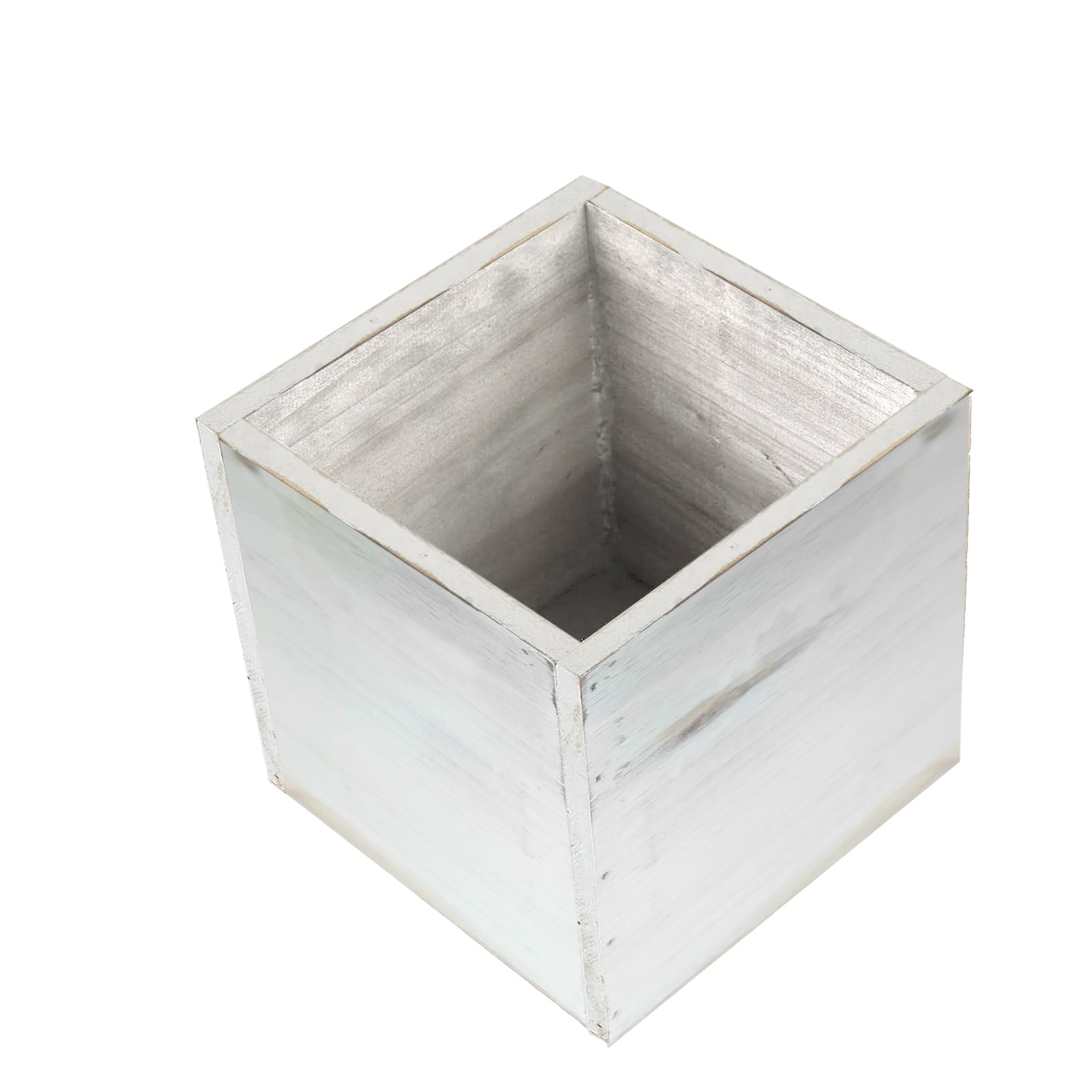 2 Pack Whitewash Square Wood Planter Box Set With Removable Plastic Liners 6