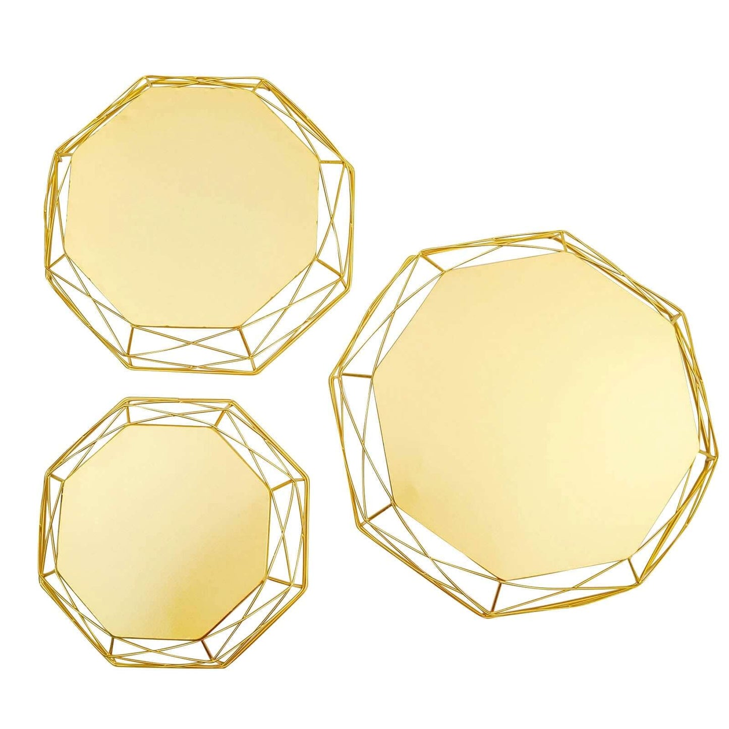 Gold geometric cake stands set of 3, reversible octagon baskets, 7", 9", 11". #whtbkgd