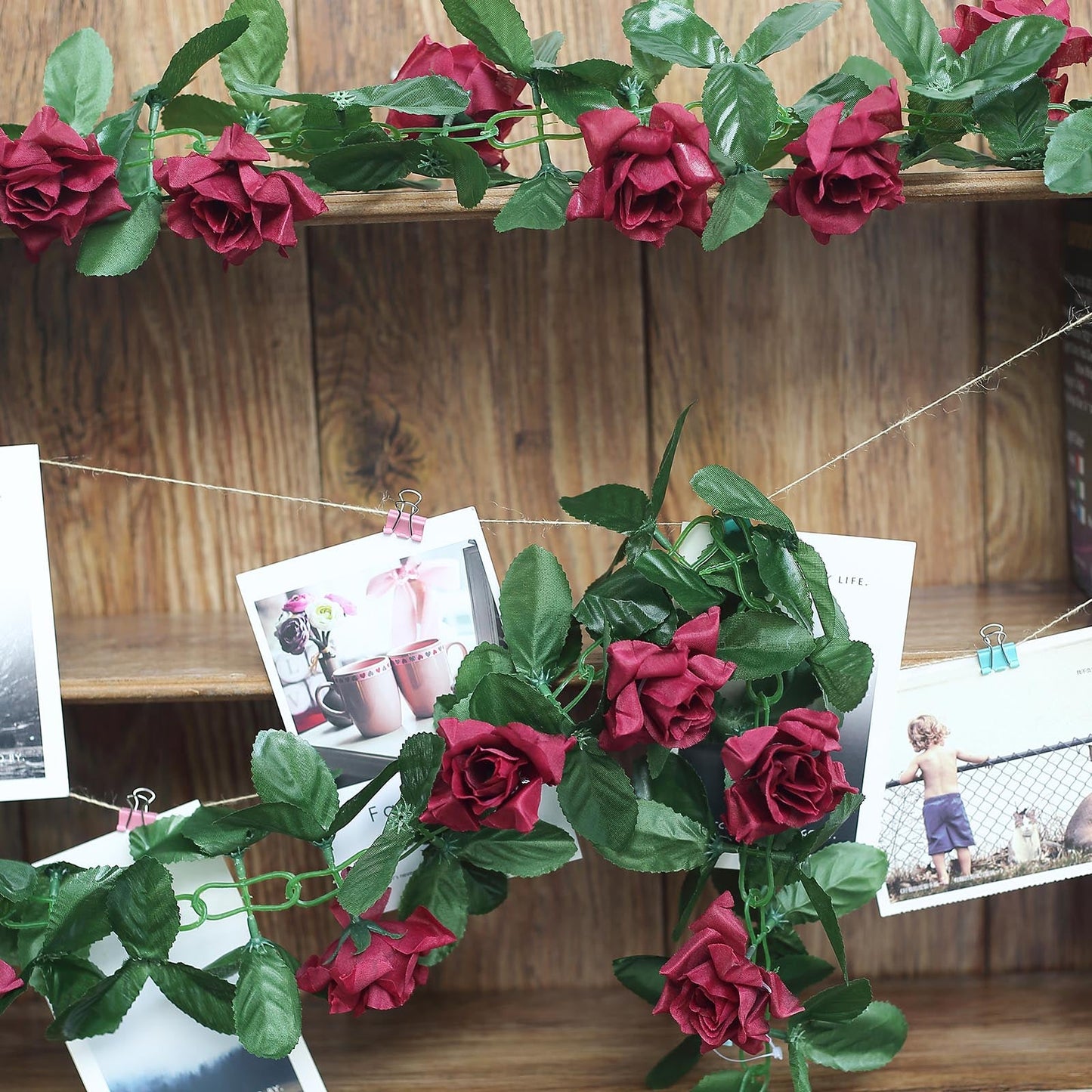 6 Feet Of UV Protected Burgundy Artificial Silk Rose Flower Garland