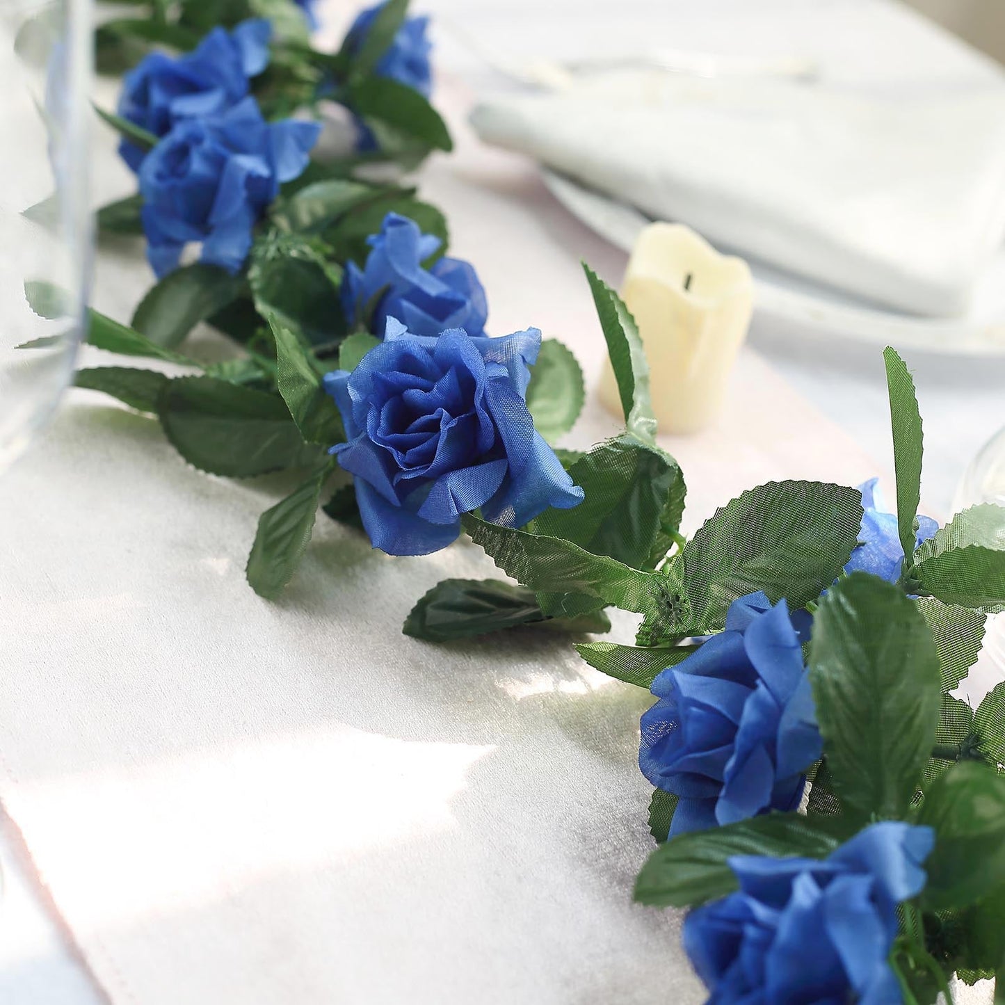 6 Feet Of UV Protected Royal Blue Artificial Silk Rose Flower Garland