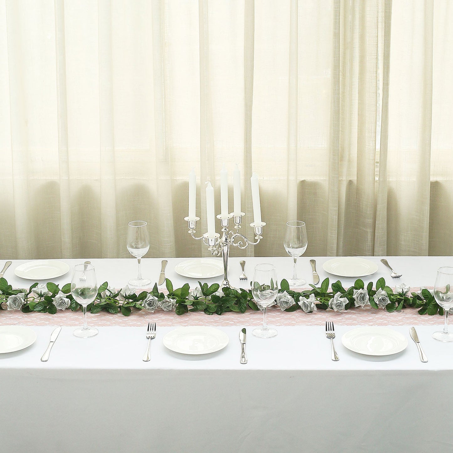 Silk Material Rose Flower Garland UV Protected Artificial Silver 6 Feet