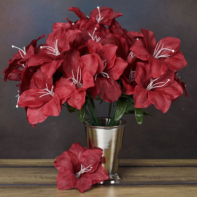 Durability of Burgundy Artificial Silk Easter Lily Flowers Durability of Burgundy Artificial Silk Easter Lily Flowers