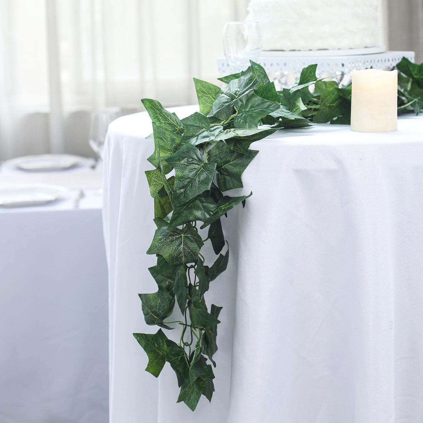 8 Feet Artificial Silk Ivy Leaf Garland Vine in Dark Green UV Protected