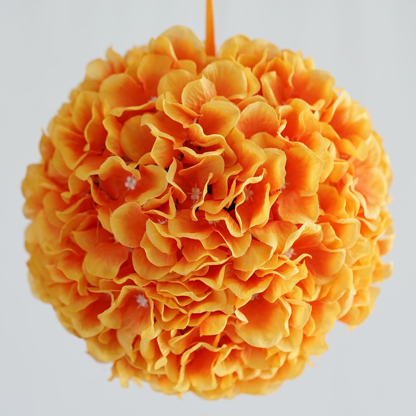 Set Of 4 Orange Artificial Silk Hydrangea Kissing Flower Balls 7 Inch