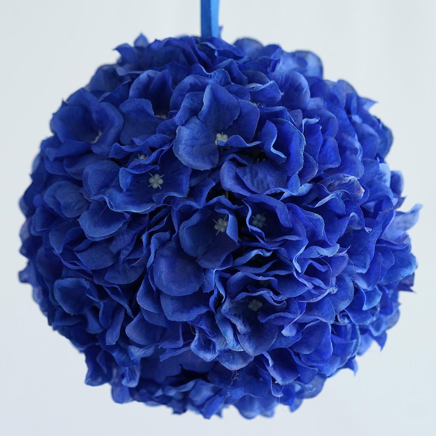 Set Of 4 Royal Blue Artificial Silk Hydrangea Kissing Flower Balls 7 Inch