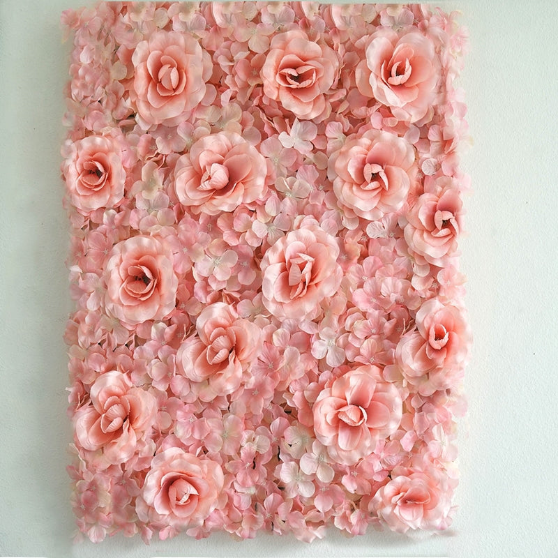 11 Sq ft. | Blush Rose Gold and Cream 3D Silk Rose and Hydrangea Flower Wall Mat Backdrop