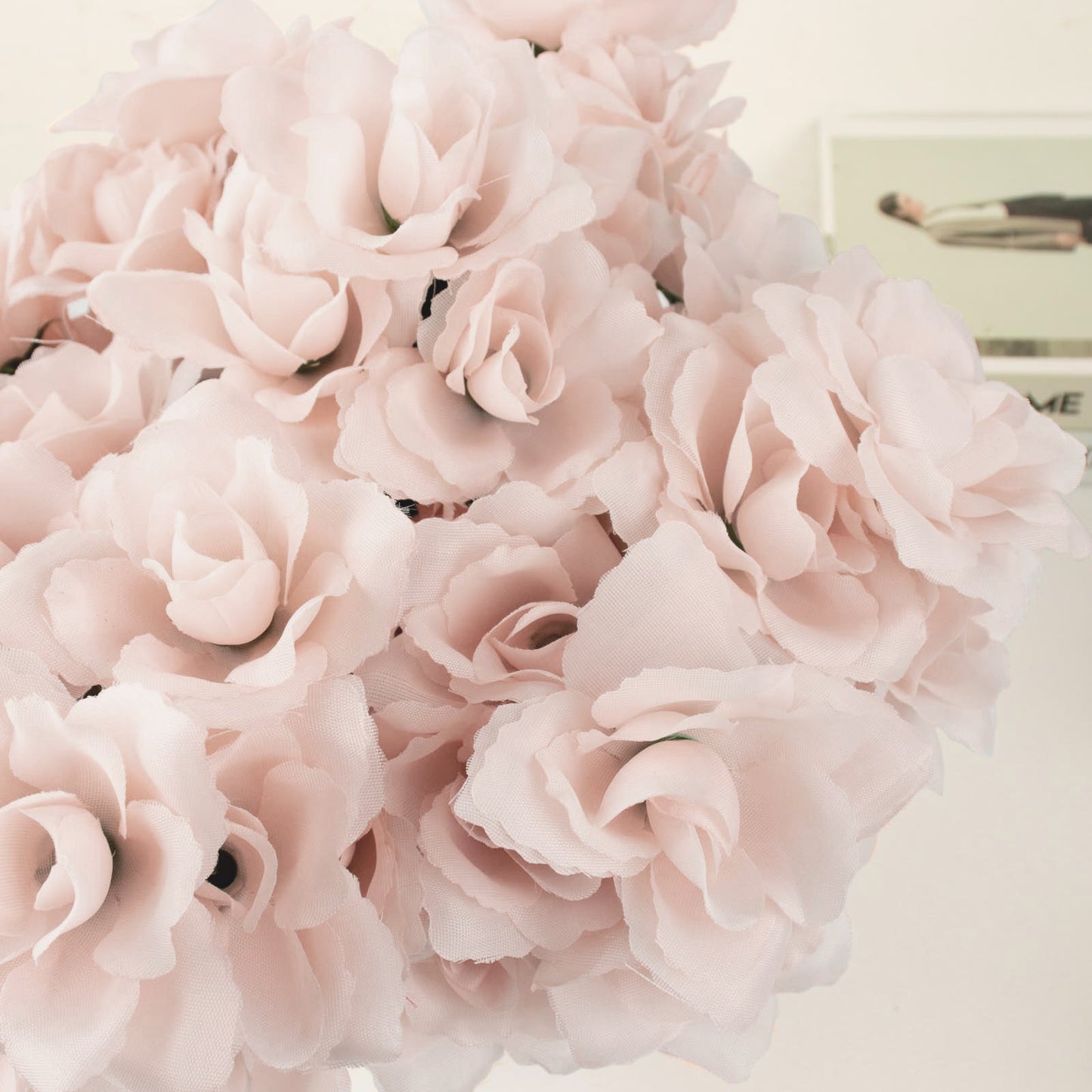 Blush artificial silk rose flowers bouquet with 84 blossoms.