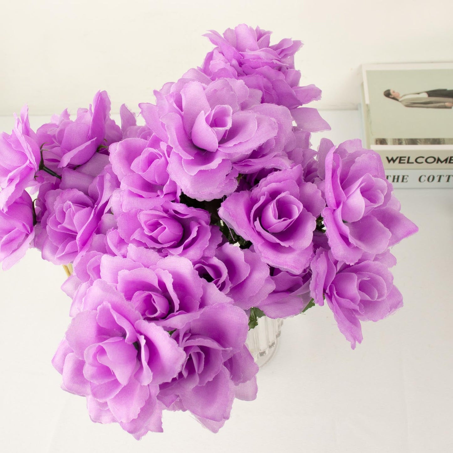Lavender lilac artificial silk rose flowers bouquet with 12 bushes.