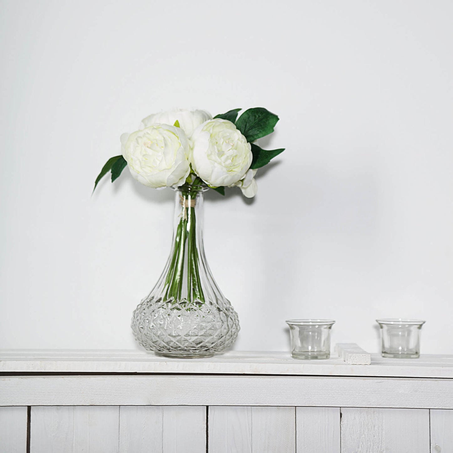 5 Artificial Silk Peony Flower Heads In Cream Hue For Bouquet