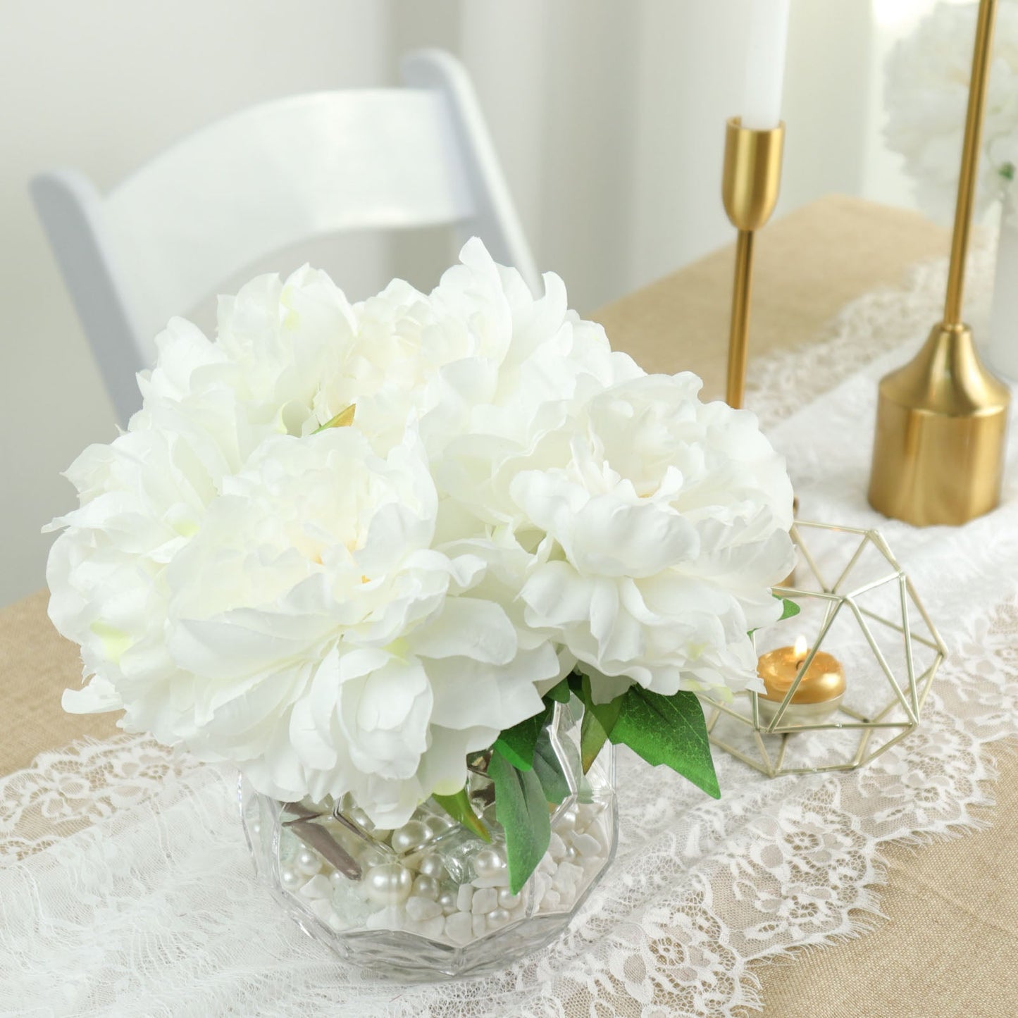 17 Inch 2 White Artificial Silk Peony Flower Bushes