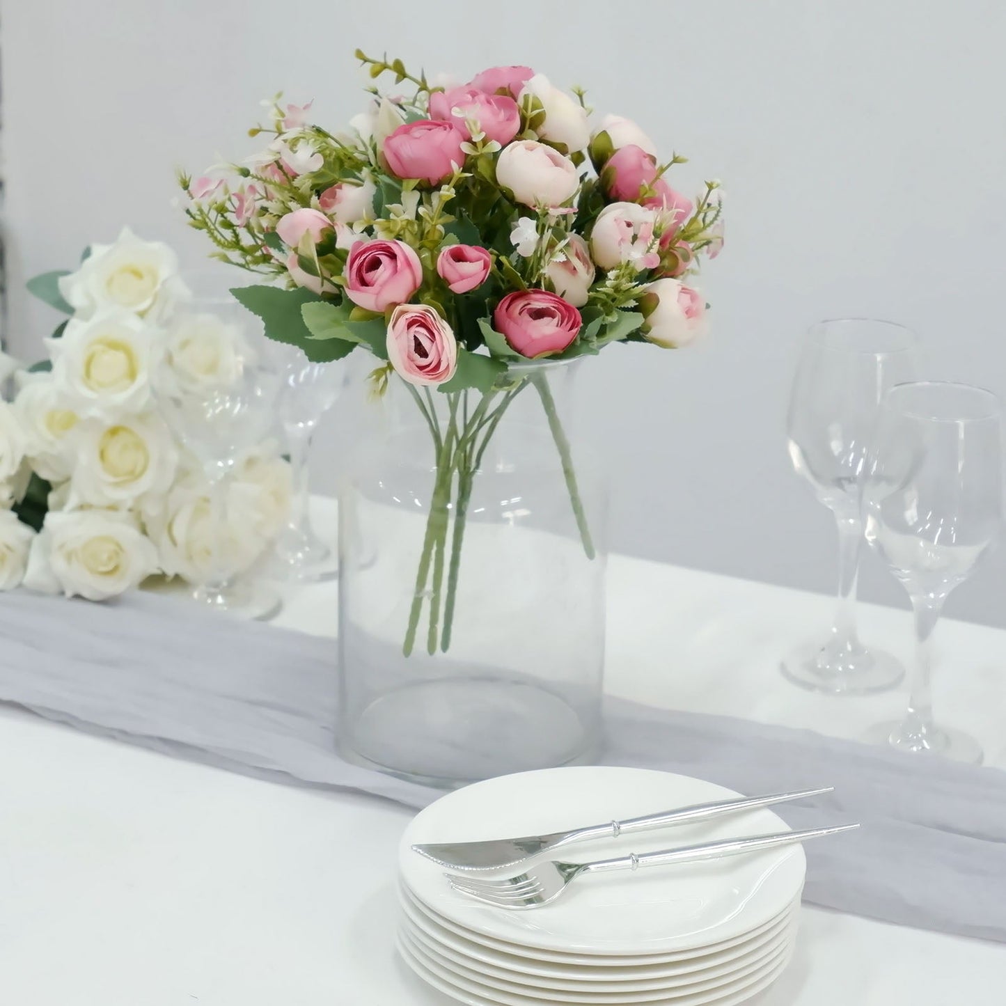 4 Pack Of 12 Inch Pink Mini Ranunculus Silk Flowers