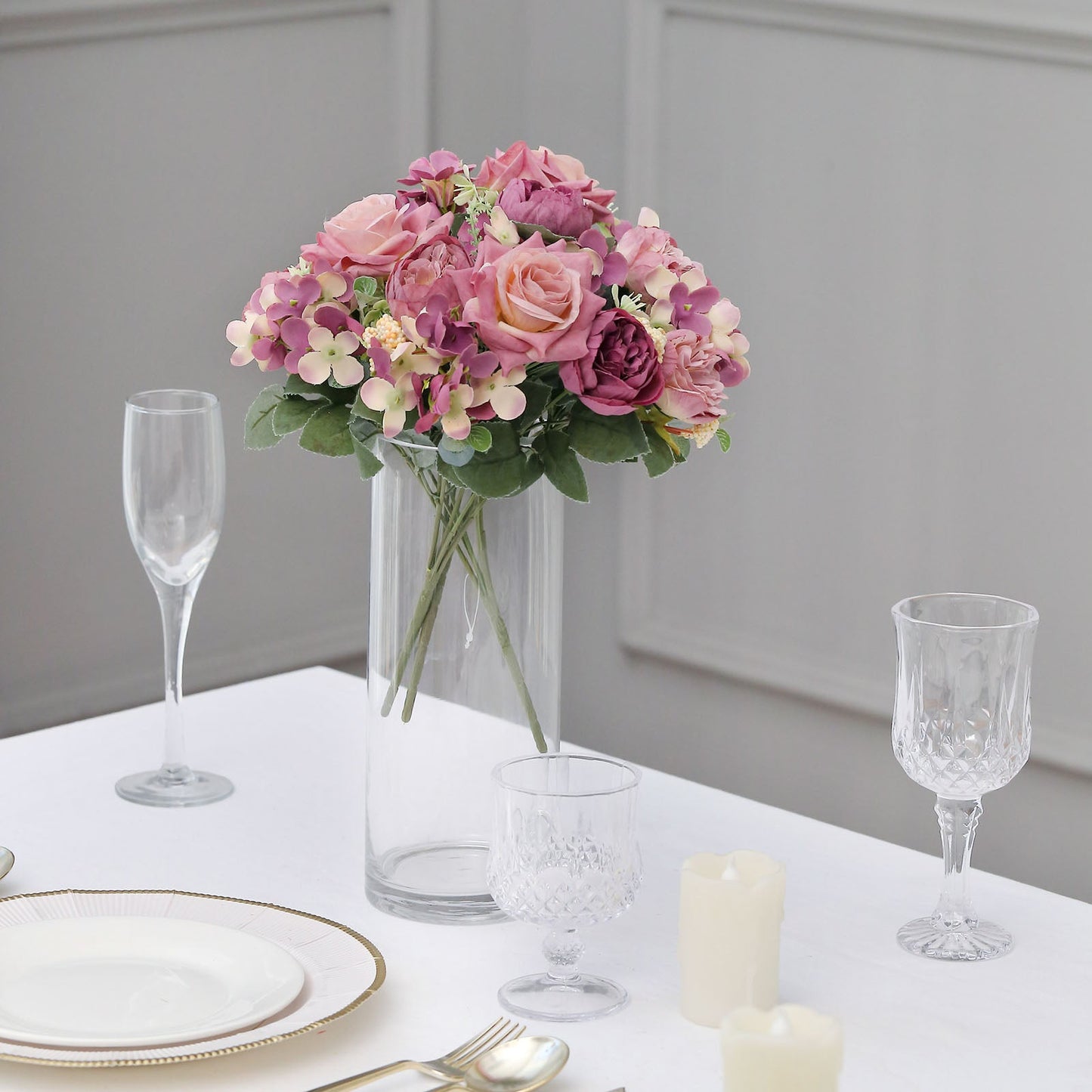 12 Inch Artificial Silk Peony Bouquets In Dusty Rose Color 2 Pack