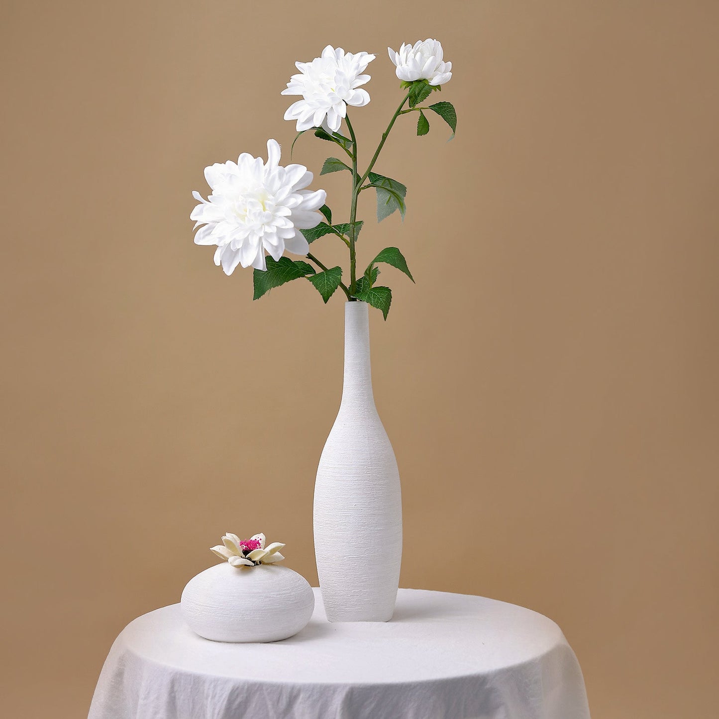 30" Tall White Artificial Dahlia Silk Flower Stems, Faux Floral Spray