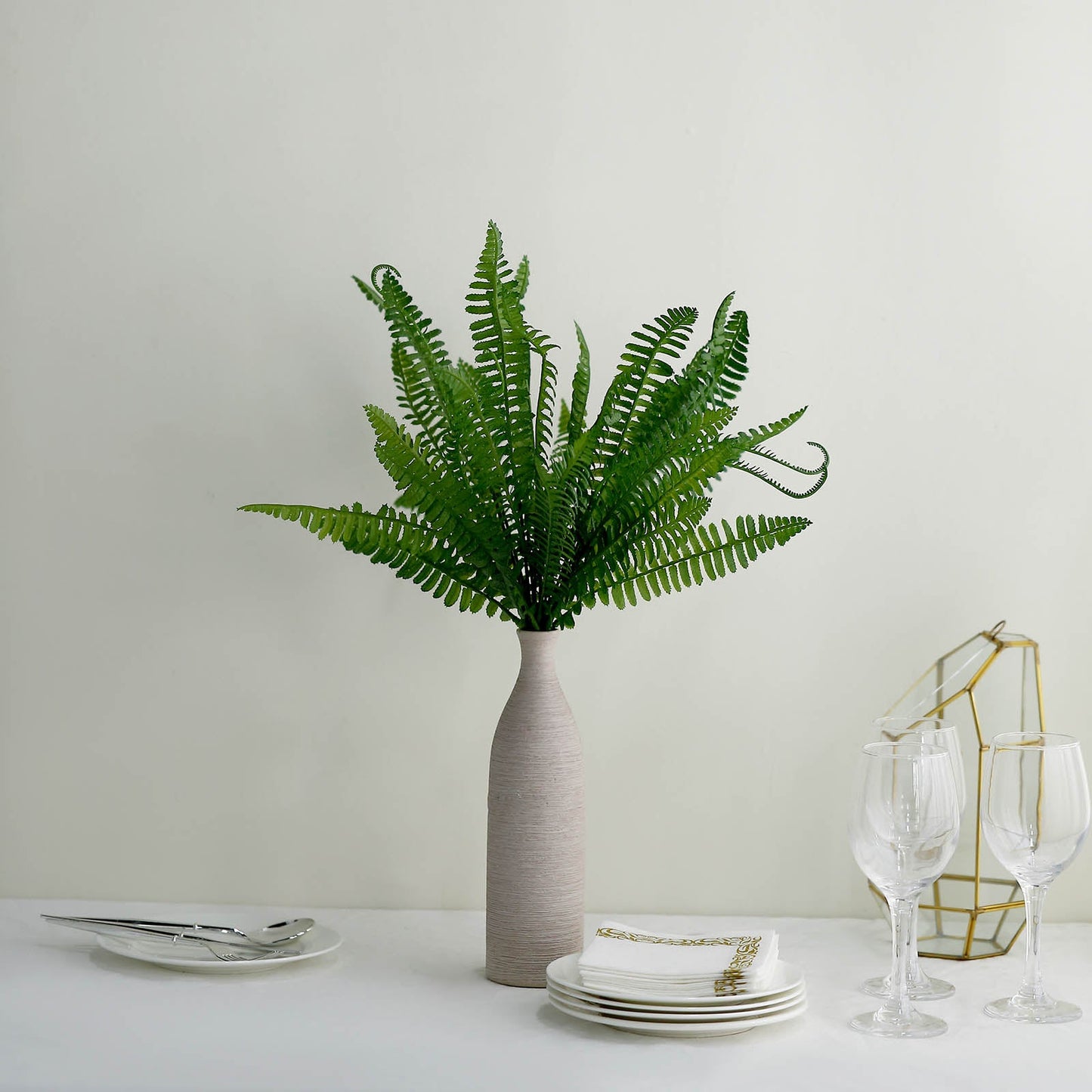 18" Green Artificial Boston Fern Leaf Plant in a vase.