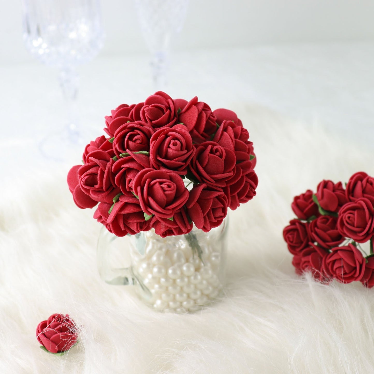 Real Touch Burgundy Foam Rose Flowers 48 Pack 1 Inch