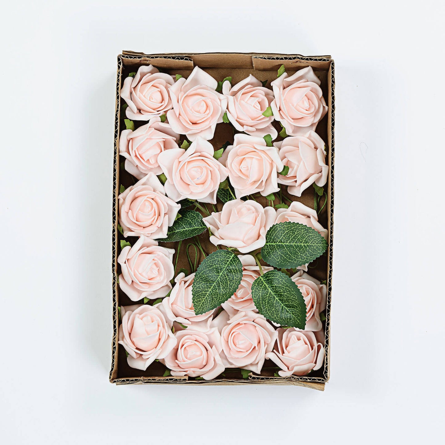 2 Inches size Artificial Foam Flowers in Rose Gold Blush 24 Roses with Flexible Stem and Leaves