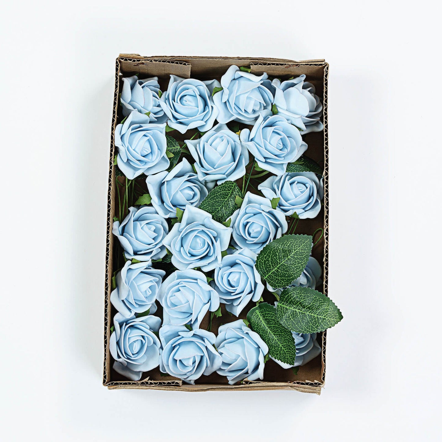 Artificial Dusty Blue Foam Flowers 2 Inch with Flexible Stems and Leaves 24 Roses
