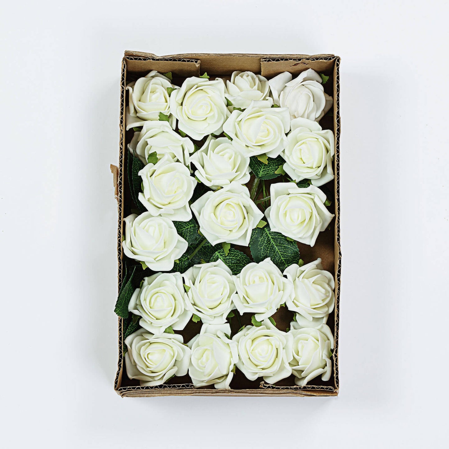 Ivory Foam Flowers 2 Inch with Stem and Leaves Artificial 24 Roses