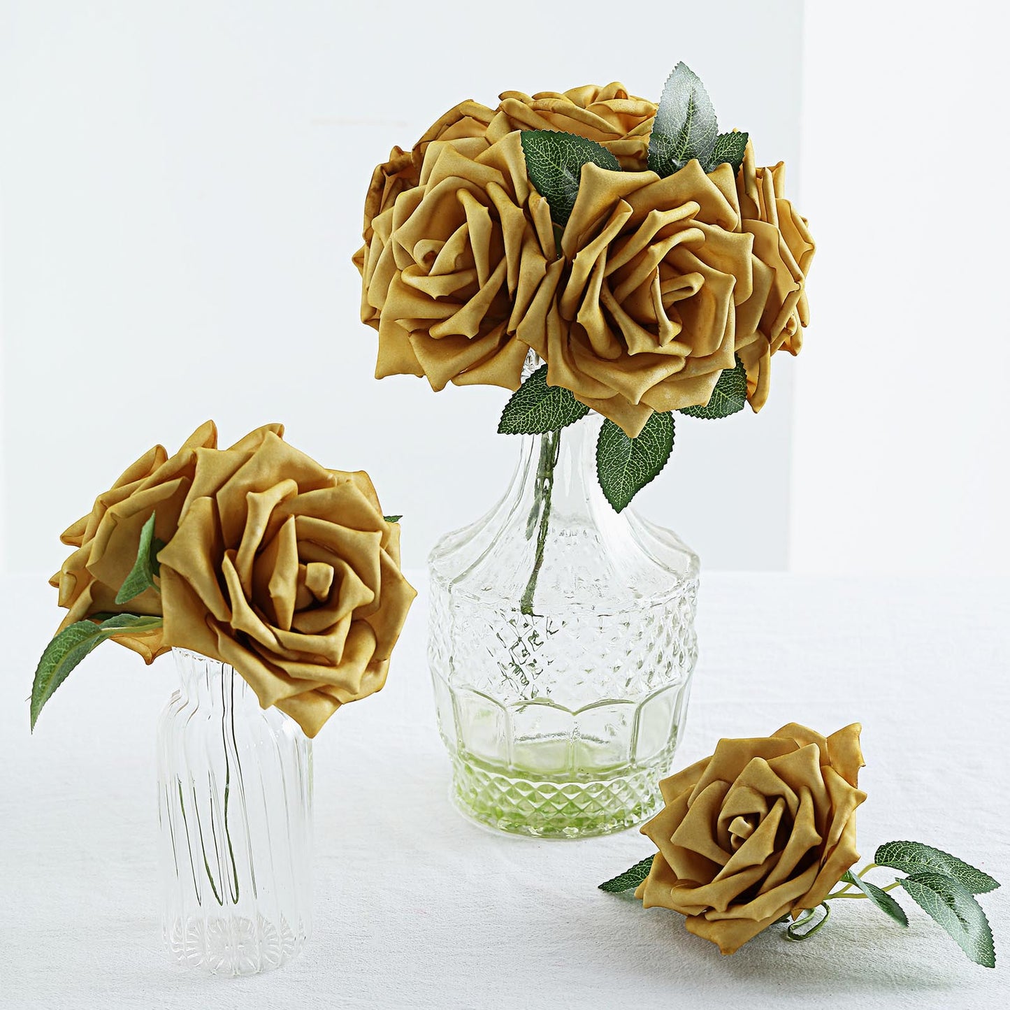 5 Inch Gold Flowers Flexible Stem Leaves of Artificial Foam 24 Roses