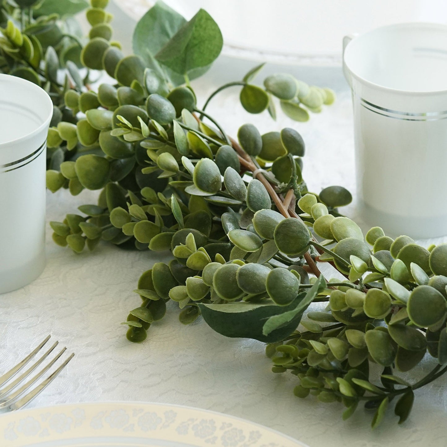 5ft | Real Touch Green Artificial Eucalyptus/Boxwood Leaf Garland Vine#whtbkgd