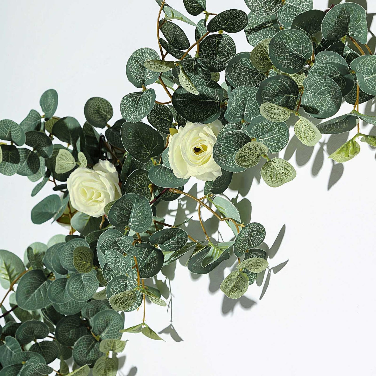 6 Feet Green & Ivory Artificial Rose Flower Eucalyptus Leaf Garland Vine#whtbkgd